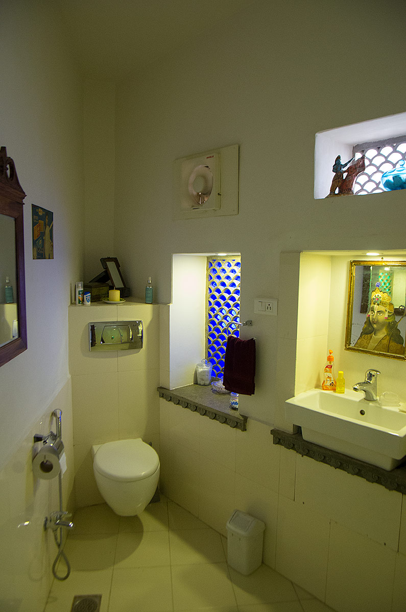 The bathroom boasts 'the best power shower in India', hair dryer and goodies for the guests.